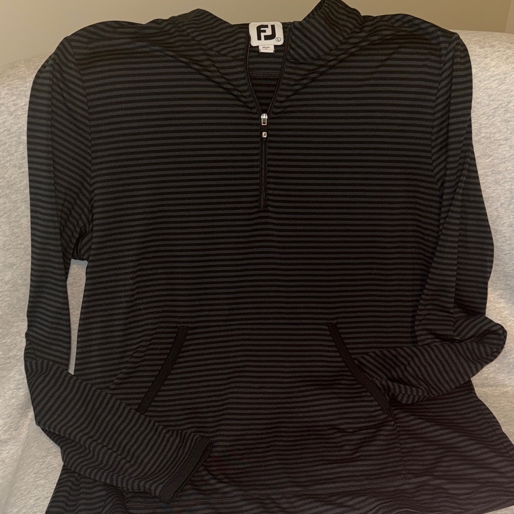 FootJoy Black and Gray Striped Quarter-Zip Pullover - Picture 2 of 4